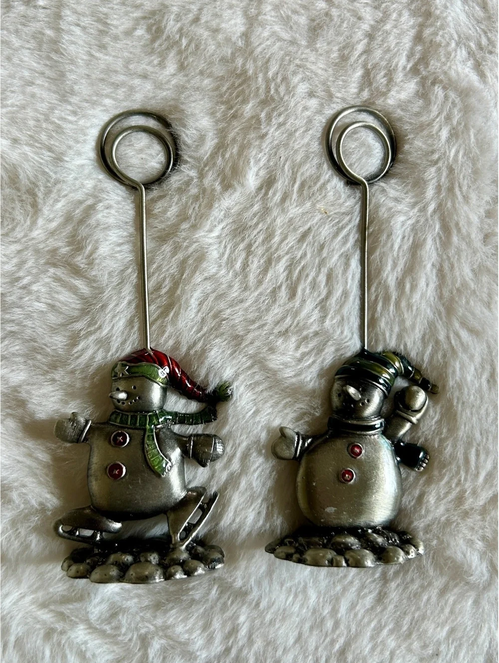 Set of 2 Vintage Metal Snowman Photo or Card Holders Christmas Decor